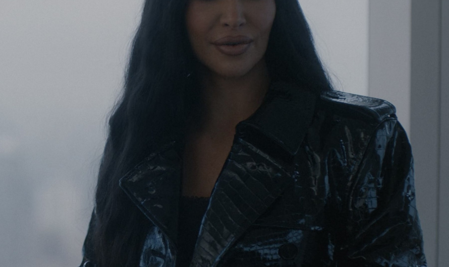 Black Glossy Crocodile-Embossed Leather Jacket of Kim Kardashian as Siobhan Corbyn
