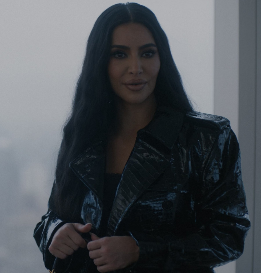 Black Glossy Crocodile-Embossed Leather Jacket of Kim Kardashian as Siobhan Corbyn