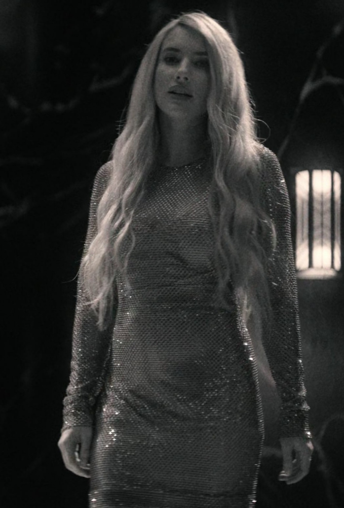 Silver Sequined Mesh Long-Sleeve Dress Worn by Emma Roberts as Anna Victoria Alcott
