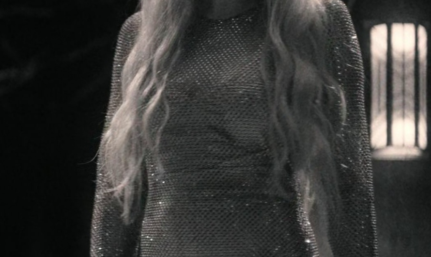 Silver Sequined Mesh Long-Sleeve Dress Worn by Emma Roberts as Anna Victoria Alcott