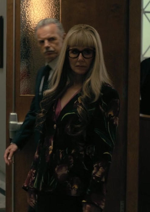 floral pattern black blazer - Mary McDonnell (Madeline Usher) - The Fall of the House of Usher TV Show