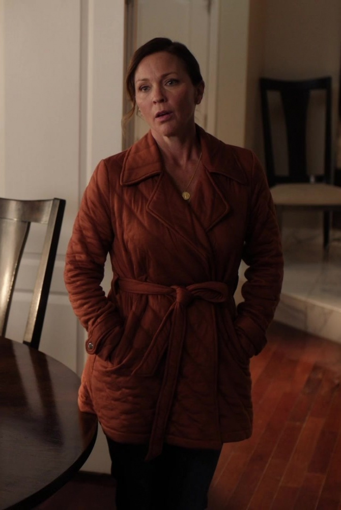 Rust Belted Quilted Shacket Coat Worn by Kelli Williams as Margaret Reed