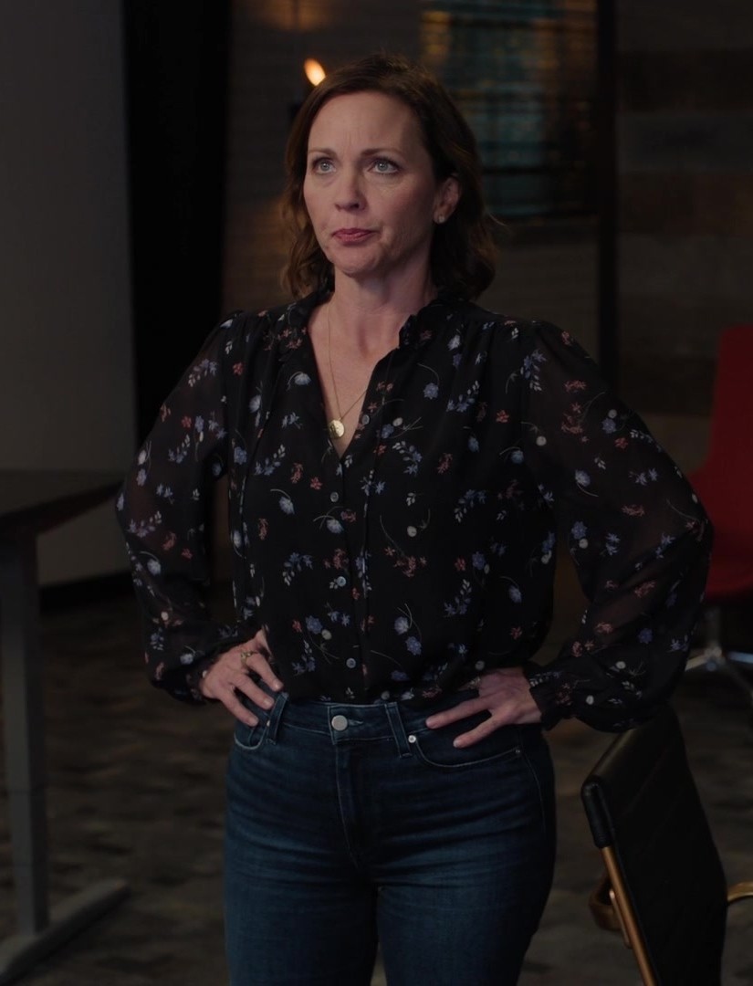 Black Floral Semi-Sheer Blouse Worn by Kelli Williams as Margaret Reed