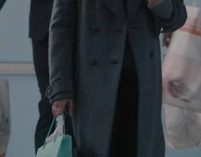 Charcoal Grey Double-Breasted Long Coat Worn by Emma Roberts as Anna Victoria Alcott