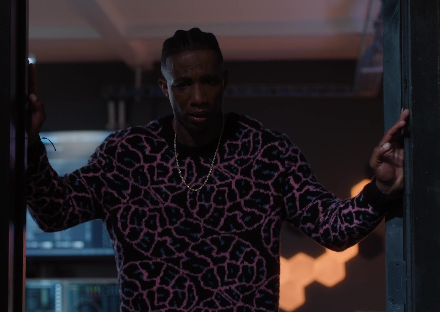 Abstract Print Crewneck Sweater Worn by Arlen Escarpeta as Zeke Wallace