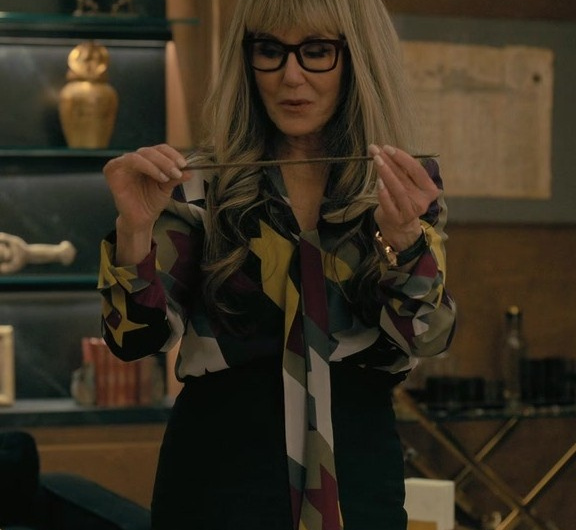 Abstract Geometric Patterned Silk Blouse with Flowing Necktie Worn by Mary McDonnell as Madeline Usher