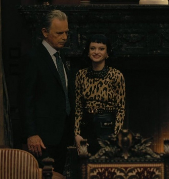 Worn on The Fall of the House of Usher TV Show - Leopard Print Long Sleeve Top of Kyliegh Curran as Lenore Usher