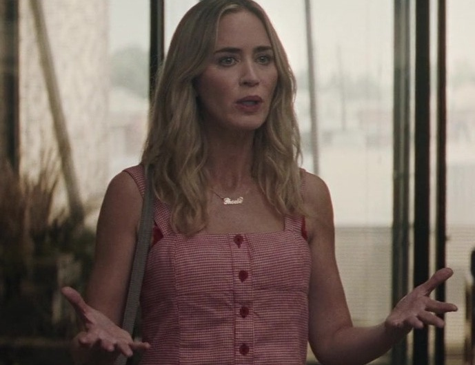 Red Gingham Sleeveless Button-Front Crop Top Worn by Emily Blunt as Liza Drake