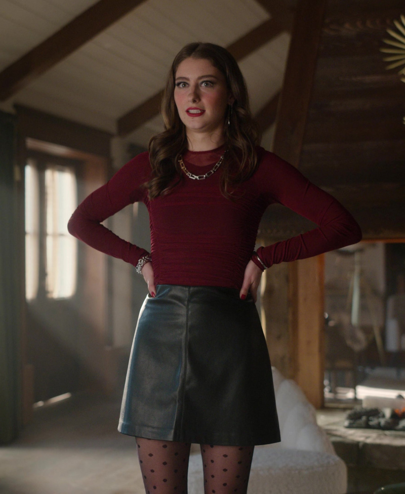 Black Leather A-Line Mini Skirt Worn by Mackenzie Cardwell as Tinsley
