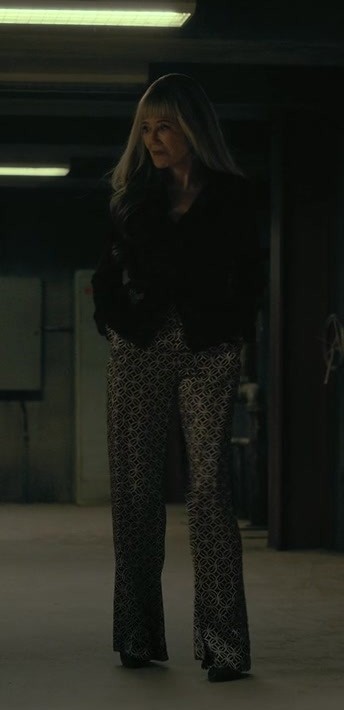 Worn on The Fall of the House of Usher TV Show - Geometric Patterned Flare Trousers of Mary McDonnell as Madeline Usher