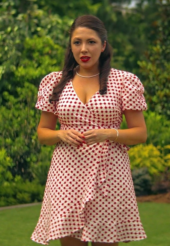 Worn on Doom Patrol TV Show - Red and White Star Print Wrap Dress with Flutter Sleeves Worn by Charity Cervantes as Isabel Feathers / Immortus