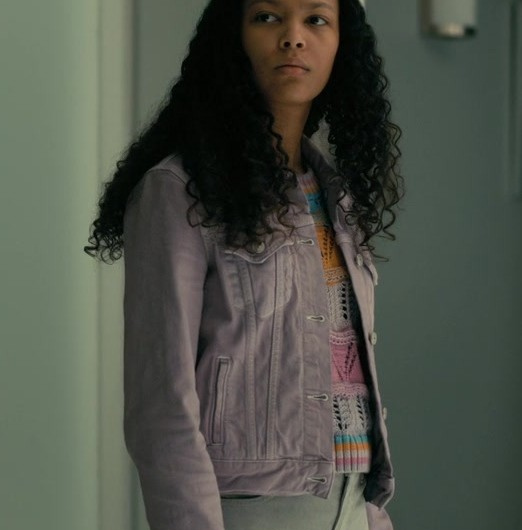Lavender Distressed Denim Jacket Worn by Kyliegh Curran as Lenore Usher