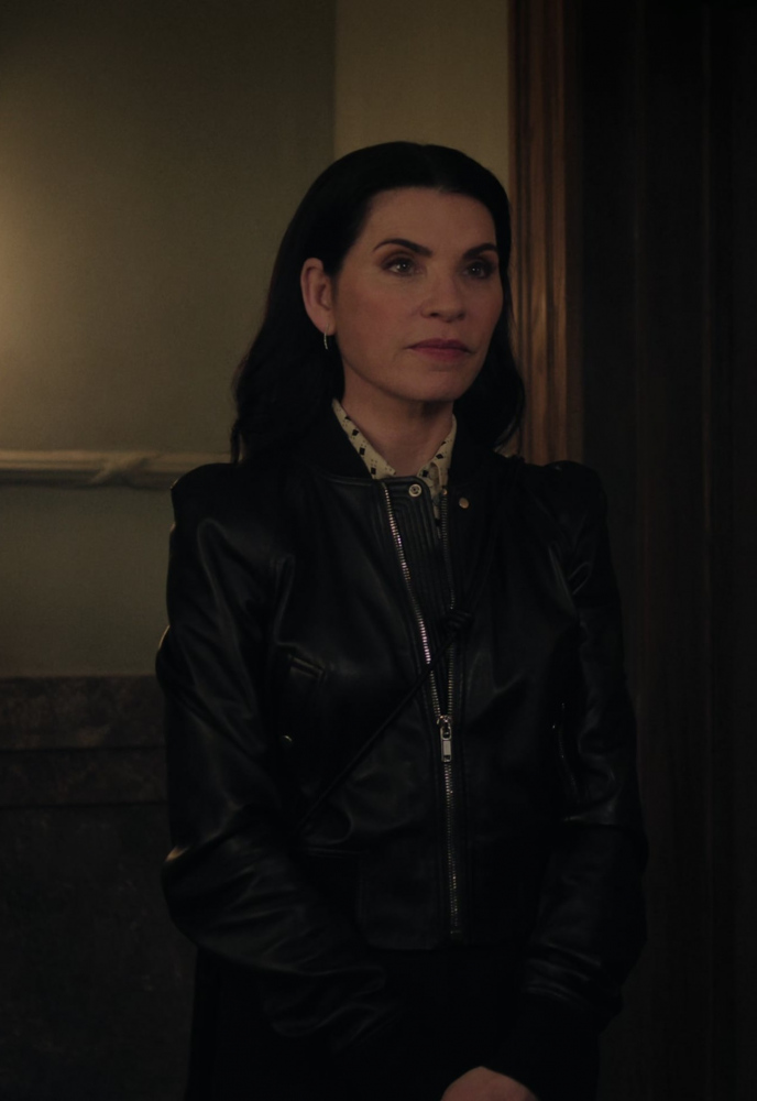 black leather biker bomber jacket - Julianna Margulies (Laura Peterson) - The Morning Show TV Show