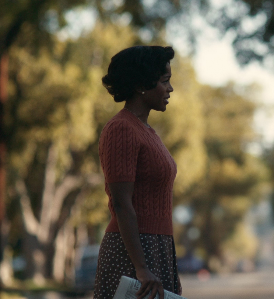 Rust Cable-Knit Short Sleeve Sweater Worn by Aja Naomi King as Harriet Slone