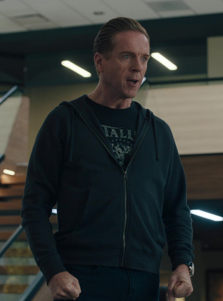 Zip-Up Hooded Sweatshirt with Front Pockets Worn by Damian Lewis as Robert "Bobby" Axelrod