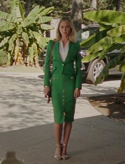 Emerald Green Double-Breasted Blazer and Pencil Skirt Suit Set of Emily Blunt as Liza Drake