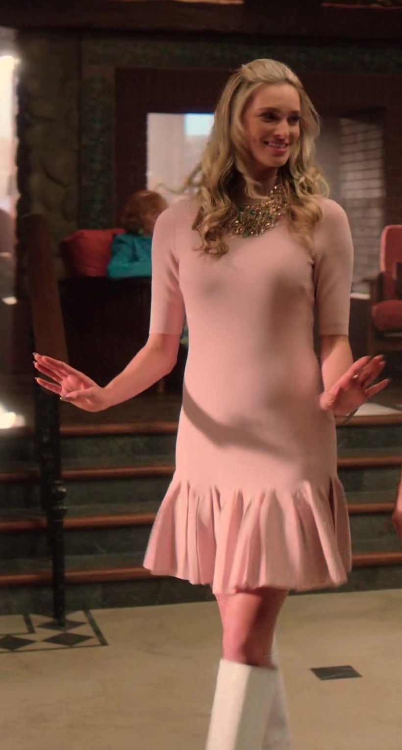 Worn on Upload TV Show - Pink Ruffled Hem Mini Dress of Allegra Edwards as Ingrid Kannerman