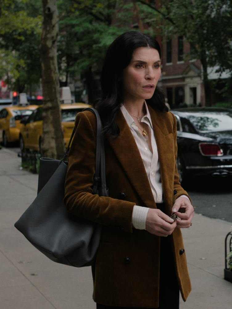brown double-breasted cotton-corduroy blazer - Julianna Margulies (Laura Peterson) - The Morning Show TV Show
