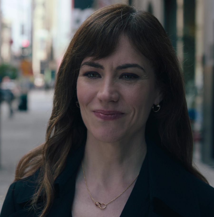 Gold Chain Necklace with Interlocking Circle Pendant Worn by Maggie Siff as Wendy Rhoades