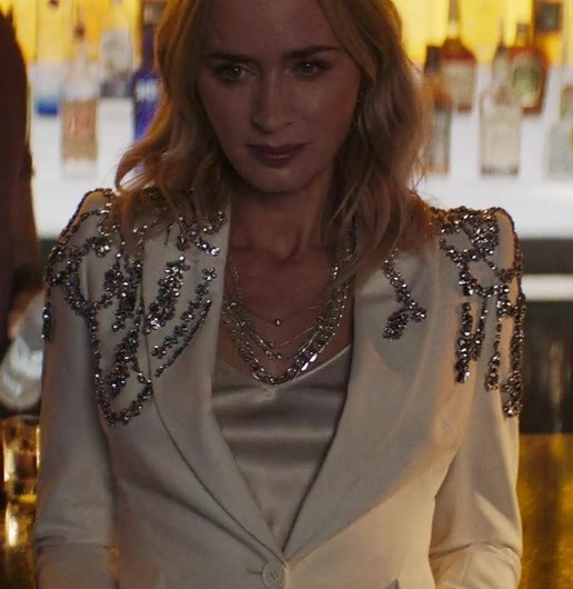 Ivory Sequined Shoulder Embellished Blazer of Emily Blunt as Liza Drake