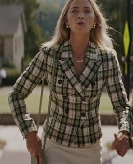 Plaid Double-Breasted Fitted Blazer of Emily Blunt as Liza Drake