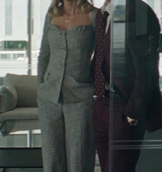 Worn on Pain Hustlers (2023) Movie - Sweetheart-Neck Belted Jacket and Wide Leg Pants Set of Emily Blunt as Liza Drake
