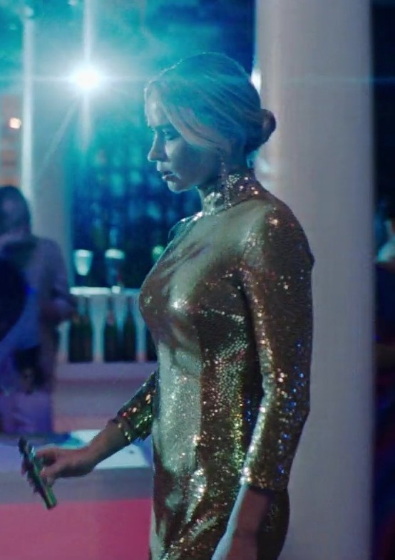 Gold Sequin Long Sleeved Dress of Emily Blunt as Liza Drake