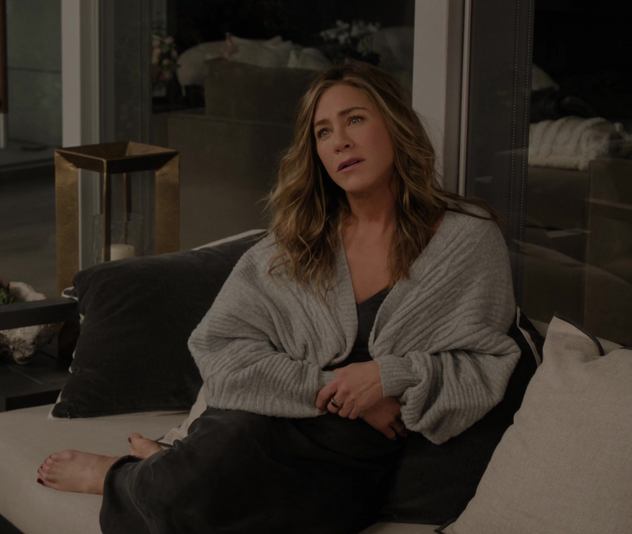 Gray Textured Cable-Knit Cardigan Worn by Jennifer Aniston as Alexandra "Alex" Levy