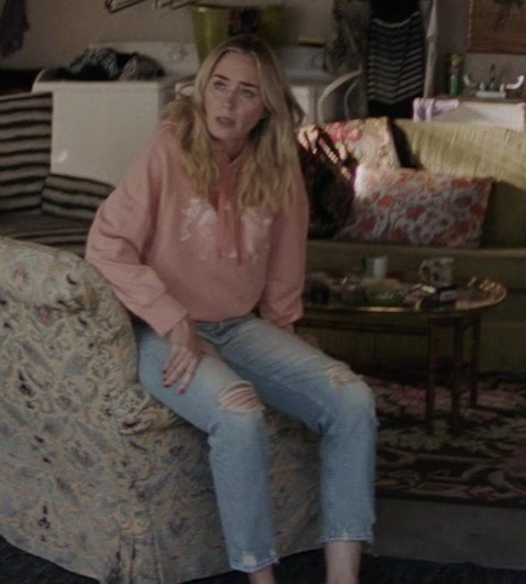 Light Wash Distressed Ankle-Length Jeans Worn by Emily Blunt as Liza Drake