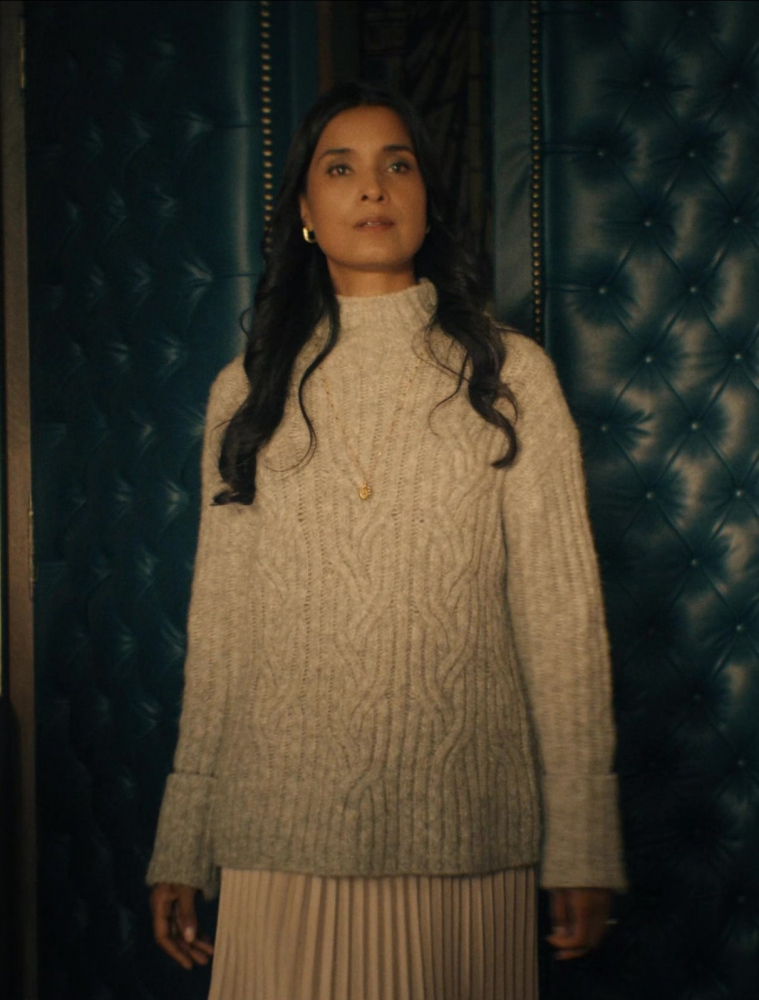 High Neck Rib Knit Sweater of Shelley Conn as Indira Shetty of Shelley Conn as Indira Shetty