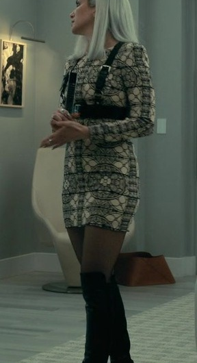 Geometric Print Long Sleeved Mid-Thigh Mini Dress Worn by Kate Siegel as Camille L’Espanaye