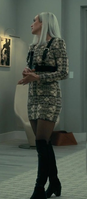 geometric print long sleeved mid-thigh mini dress - Kate Siegel (Camille L'Espanaye) - The Fall of the House of Usher TV Show