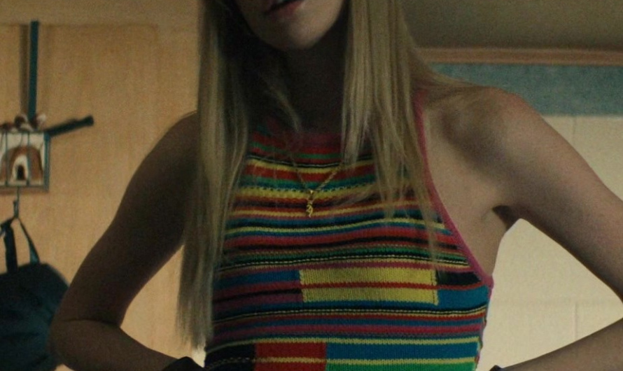 Rainbow Striped Sleeveless Round Neck Ribbed Tank Crop Top Worn by Maddie Phillips as Cate Dunlap