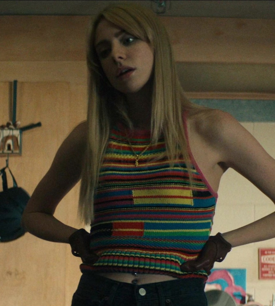 rainbow striped sleeveless round neck ribbed tank crop top - Maddie Phillips (Cate Dunlap) - Gen V TV Show