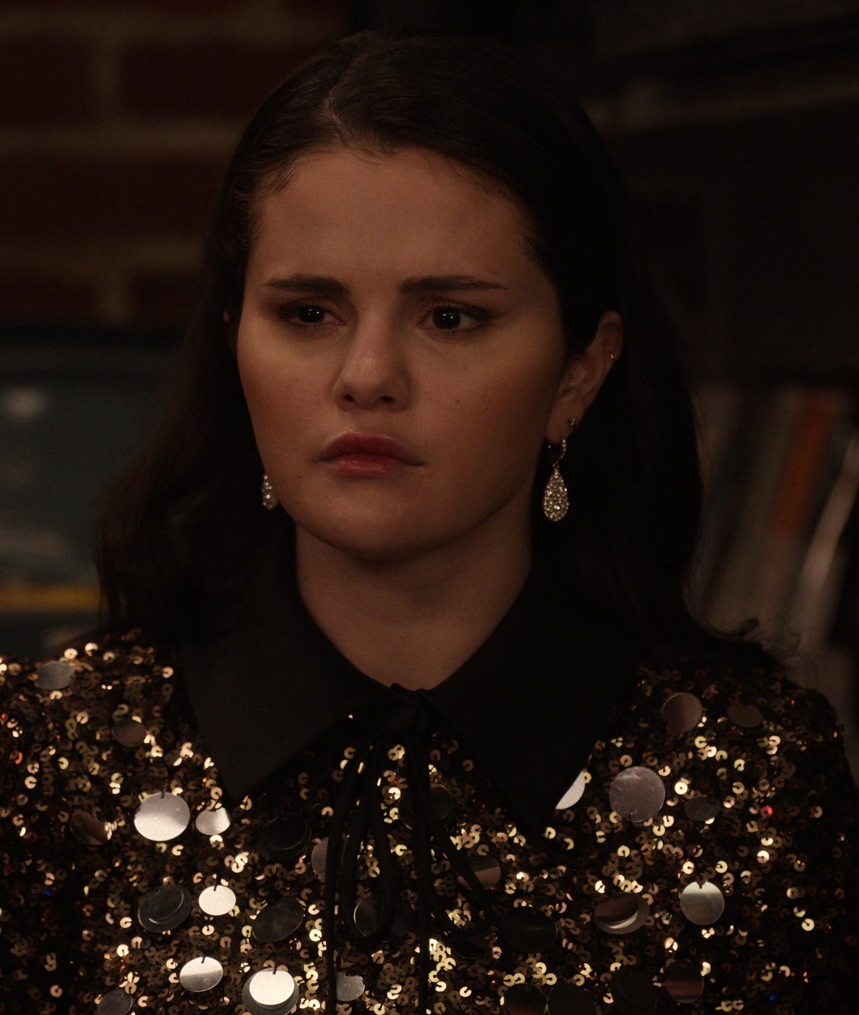Worn on Only Murders in the Building TV Show - Diamond Embellished Drop Earrings of Selena Gomez as Mabel Mora