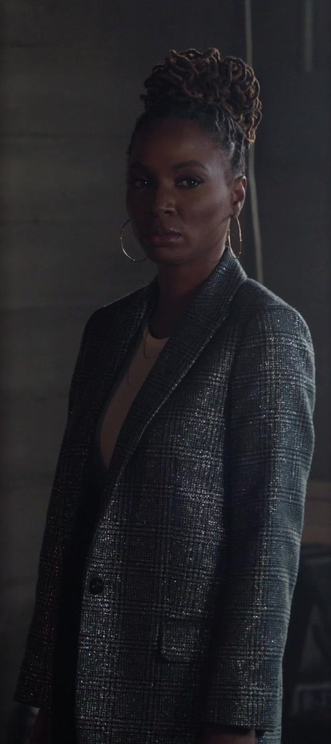 Metallic Silver Textured Double-Breasted Blazer of Shanola Hampton as Gabi Mosely