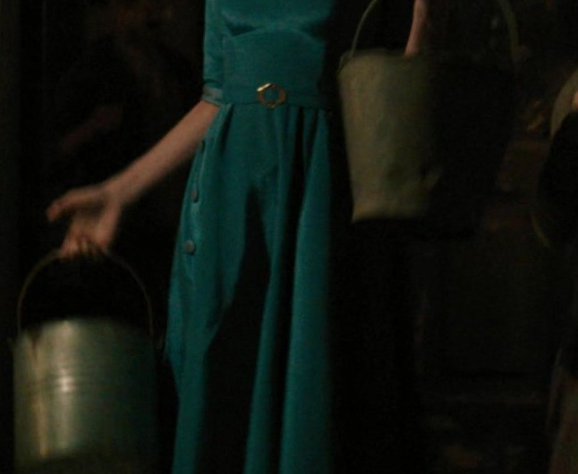 50s Vintage Turquoise V-Neck Belted Midi Dress Worn by Kelly Reilly as Rowena Drake