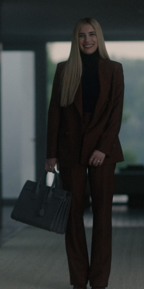 elegant rust-brown tailored blazer and matching trousers - Emma Roberts (Anna Victoria Alcott) - American Horror Story TV Show