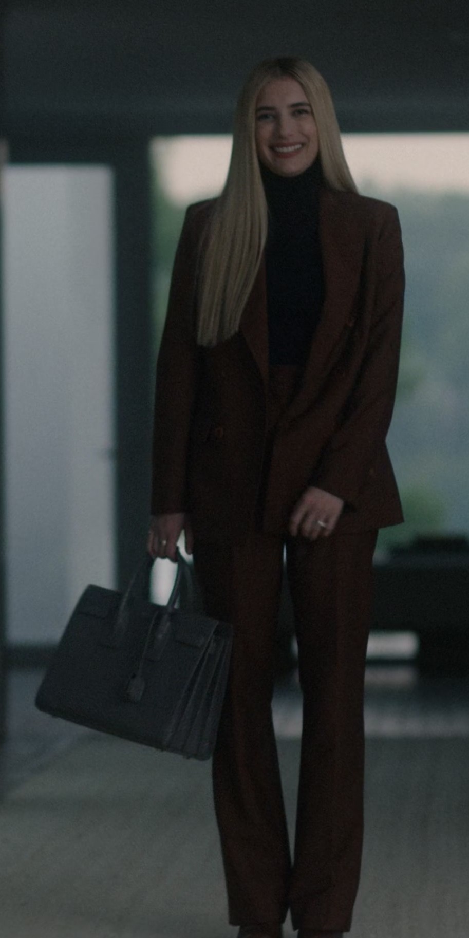 Worn on American Horror Story TV Show - Elegant Rust-Brown Tailored Blazer and Matching Trousers of Emma Roberts as Anna Victoria Alcott