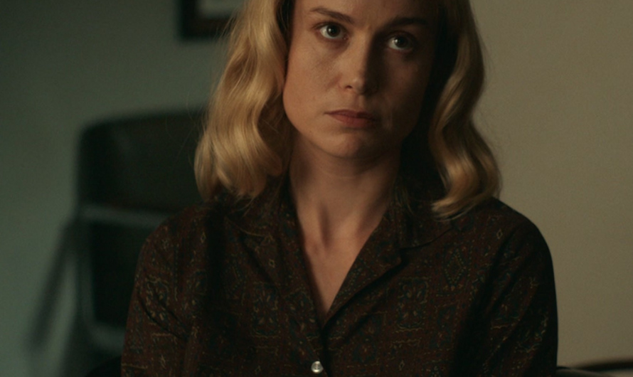 Brown Paisley Patterned Button-Up Shirt of Brie Larson as Elizabeth Zott