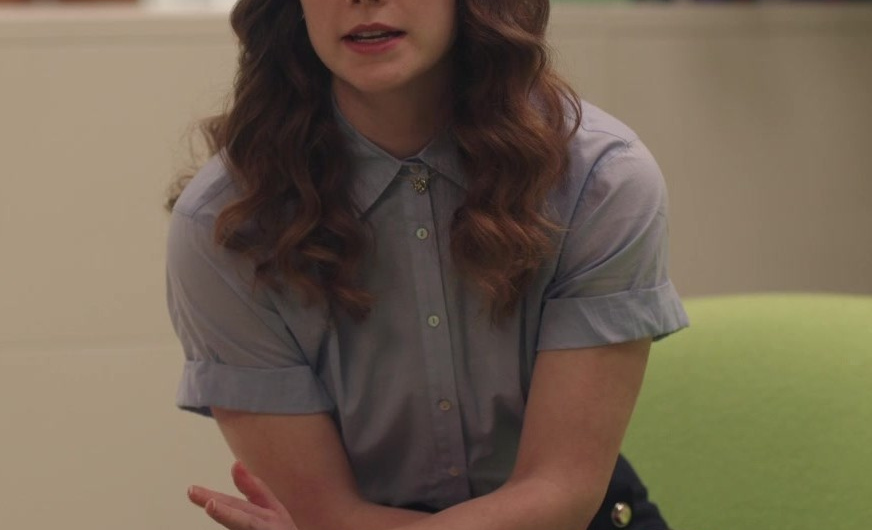 Classic Light Blue Button-Up Collared Blouse Worn by Molly Kunz as Phoebe