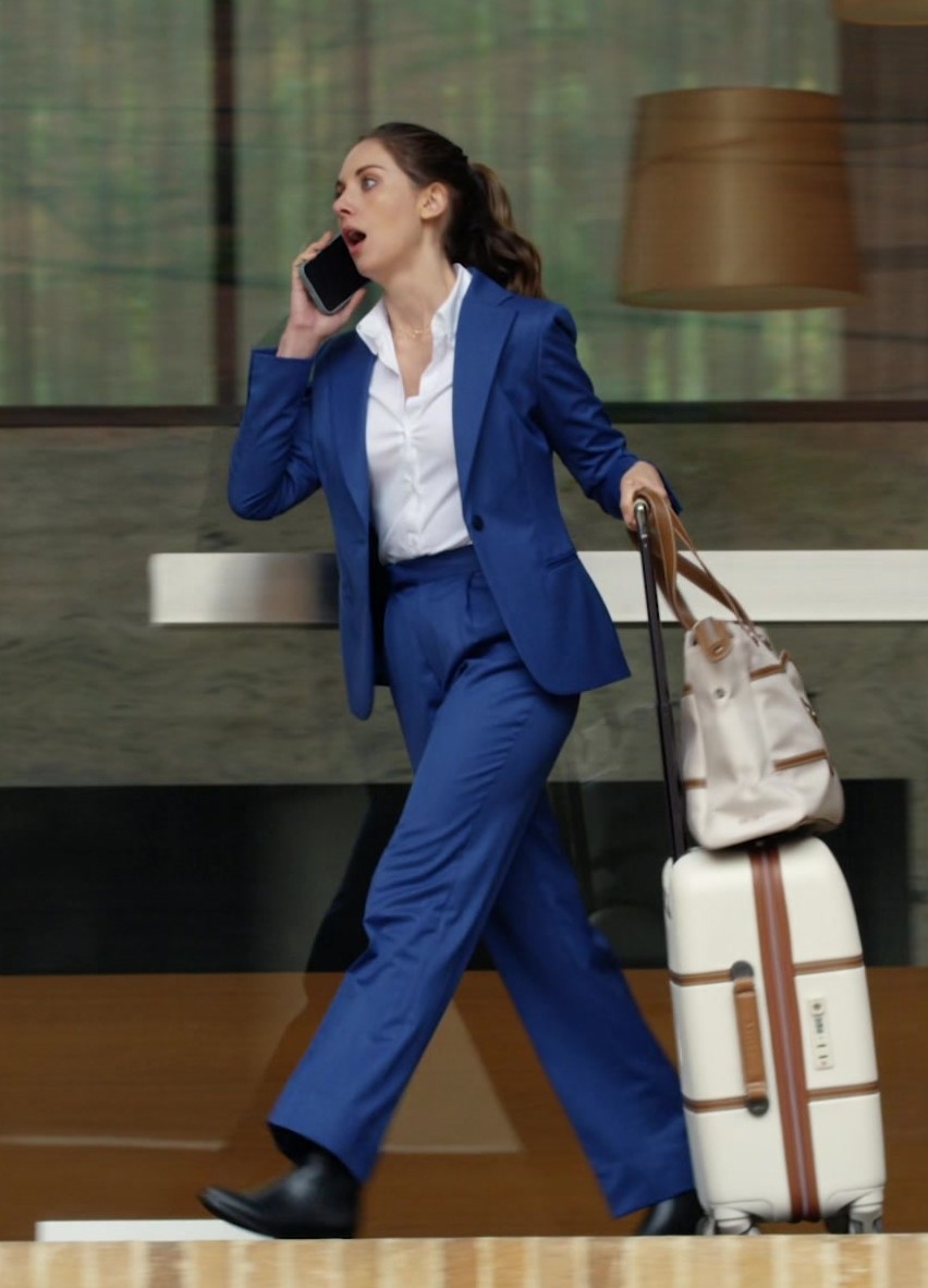 Worn on Freelance (2023) Movie - Royal Blue Pantsuit of Alison Brie as Claire Wellington