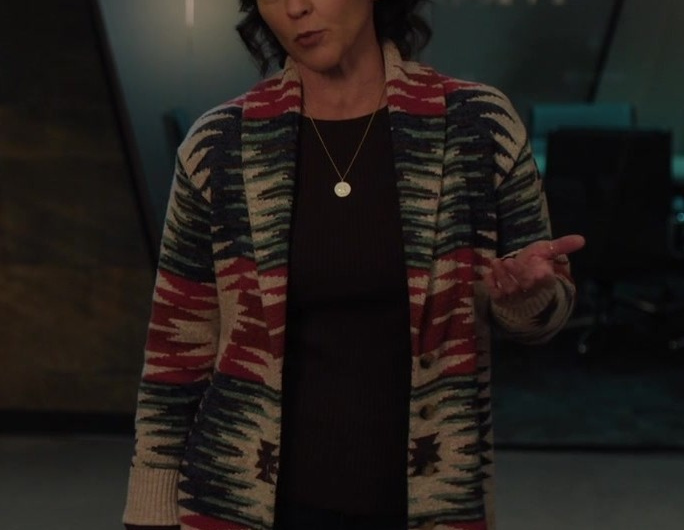 Multicolor Abstract Pattern Open Front Cardigan Worn by Kelli Williams as Margaret Reed