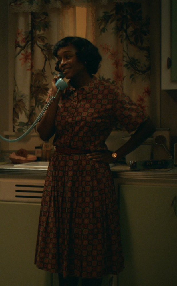 Geometric Print Shirtwaist Dress with Belt Worn by Aja Naomi King as Harriet Sloane from Lessons in Chemistry TV Show