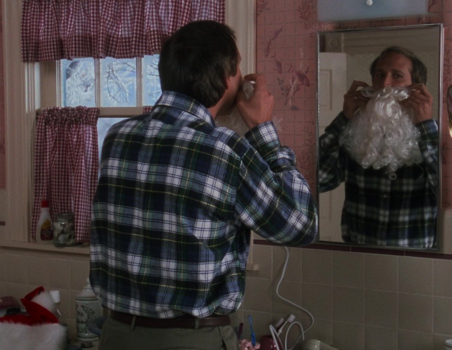 fleece-lined plaid flannel shirt - Chevy Chase (Clark W. "Sparky" Griswold Jr.) - National Lampoon's Christmas Vacation (1989) Movie