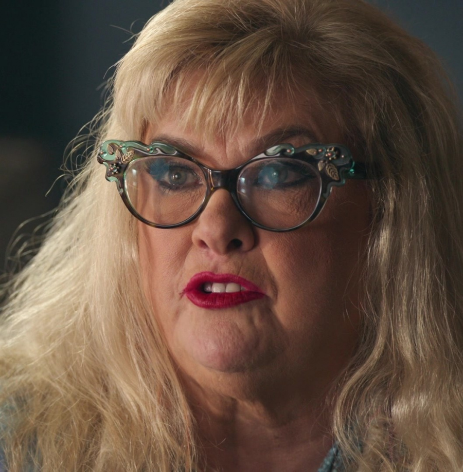 Vintage-Inspired Ornate Cat-Eye Glasses with Decorative Accents of Colleen Camp as Rita from Back on the Strip (2023) Movie