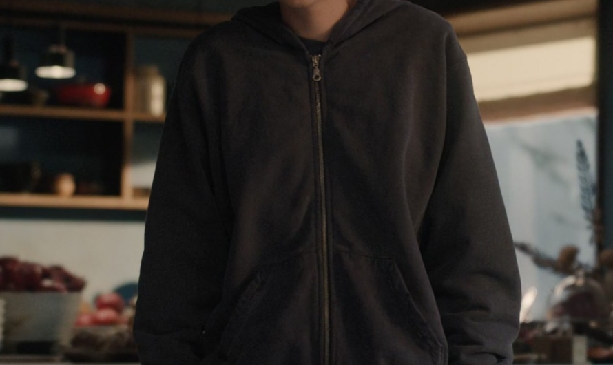Grey Zip-Up Hoodie Worn by Emma Corrin as Darby Hart