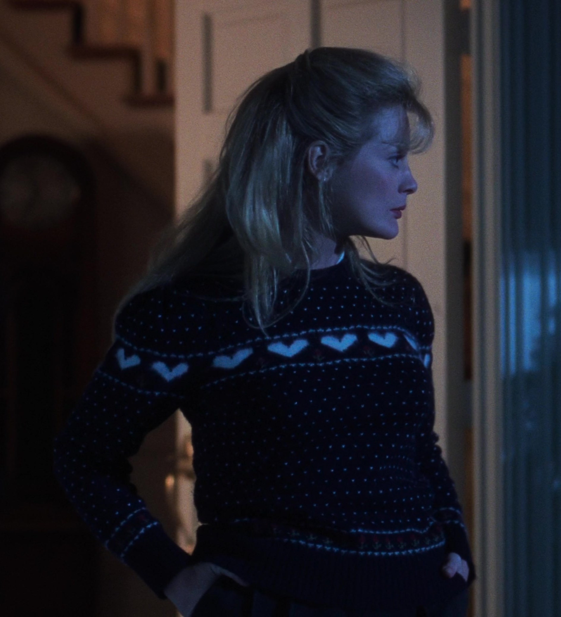 Worn on National Lampoon's Christmas Vacation (1989) Movie - Heart and Snowflake Ugly Christmas Knit Sweater  Worn by Beverly D'Angelo as Ellen Griswold