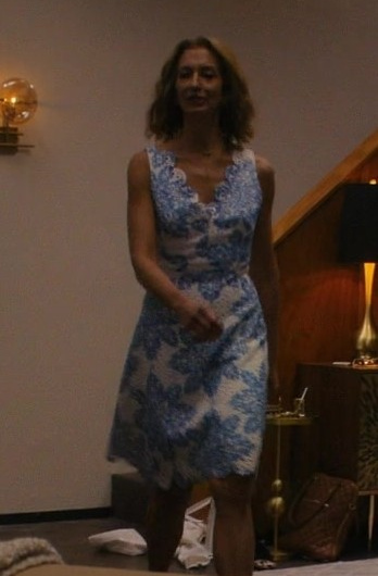 Blue Floral Starflower Scalloped Dress Worn by Alysia Reiner as Kathryn