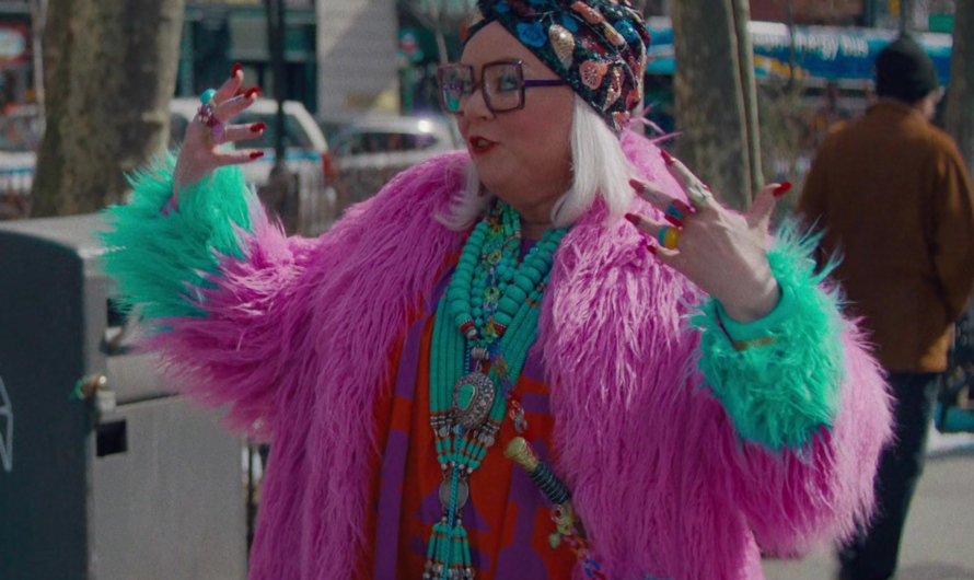 Vibrant Pink and Turquoise Faux Fur Coat Worn by Melissa McCarthy as Flora